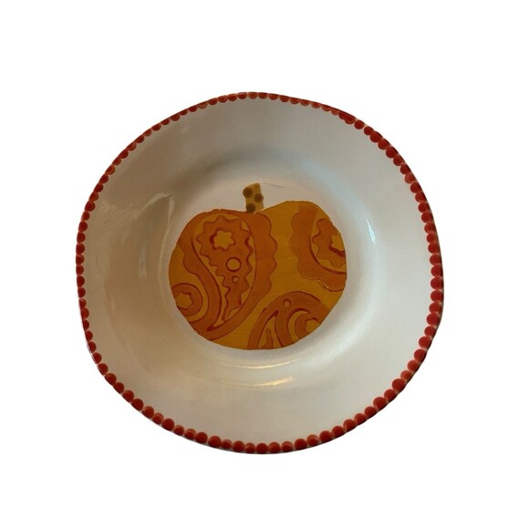Handpainted Pottery Plate With Pumpkin Design 8” Signed - Picture 2 of 5